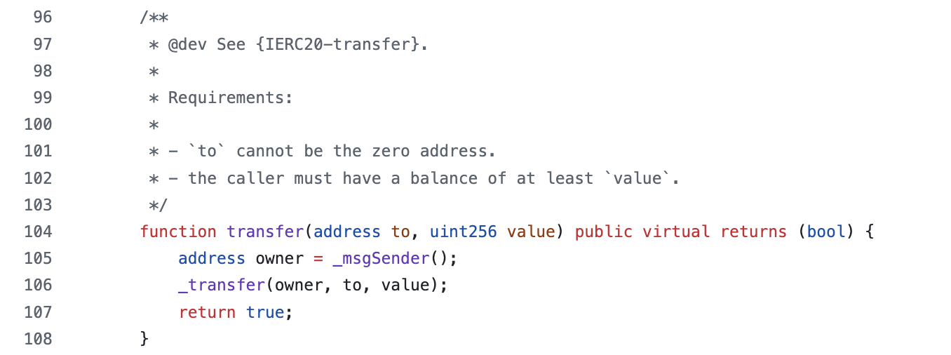 A screenshot of OpenZeppelin code using the _msgSender() function