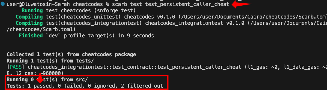 A passing test highlighted
