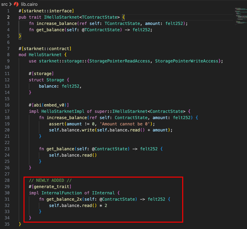 Cairo code with an internal function highlighted