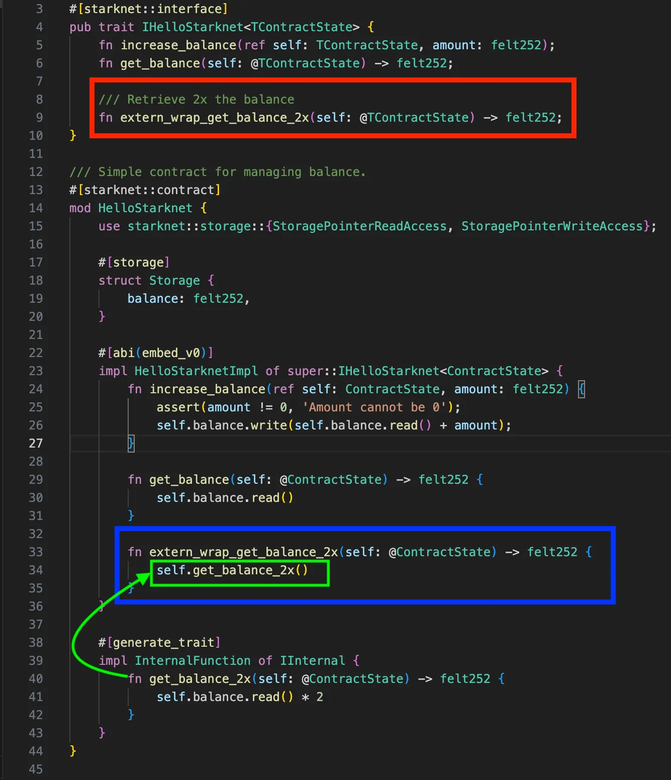 Code to make a Cairo function publicly visible