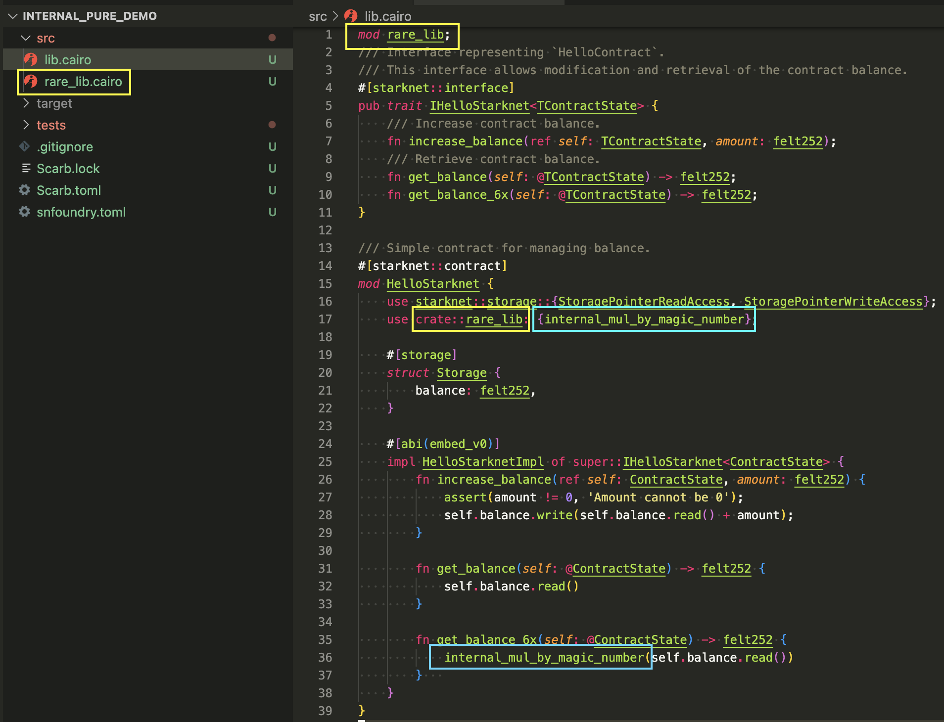 Importing a module from another file in Cairo