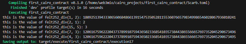 Terminal output from running Cairo program