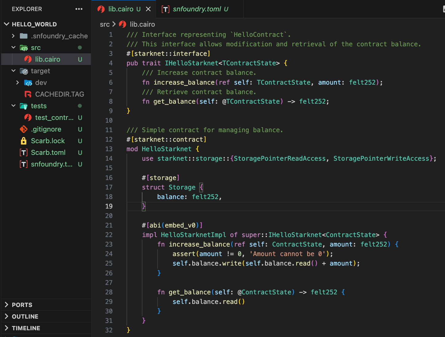 The default code created by scarb