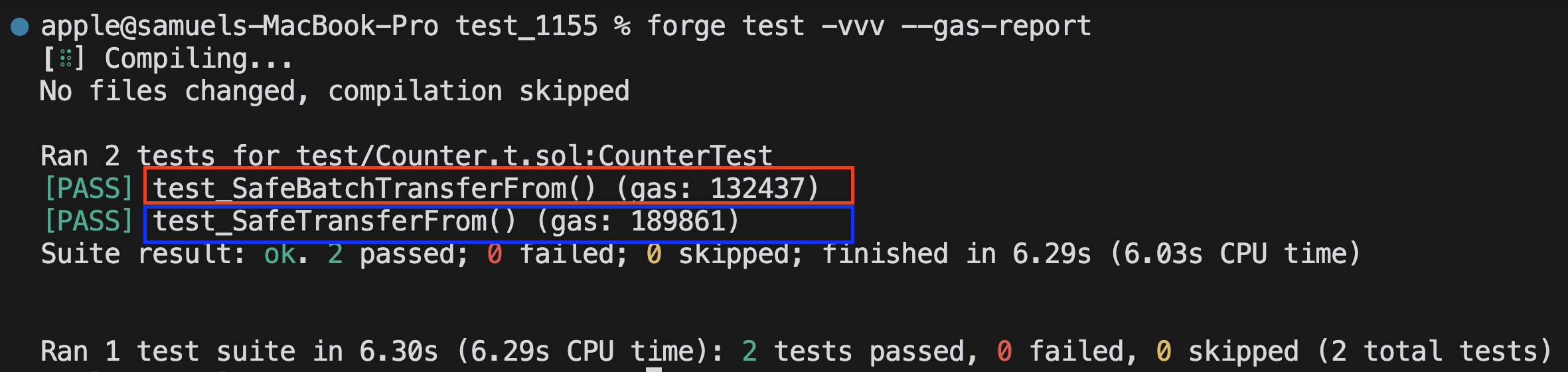 Gas benchmark of SafeTransferFrom and SafeBatchTransferFrom