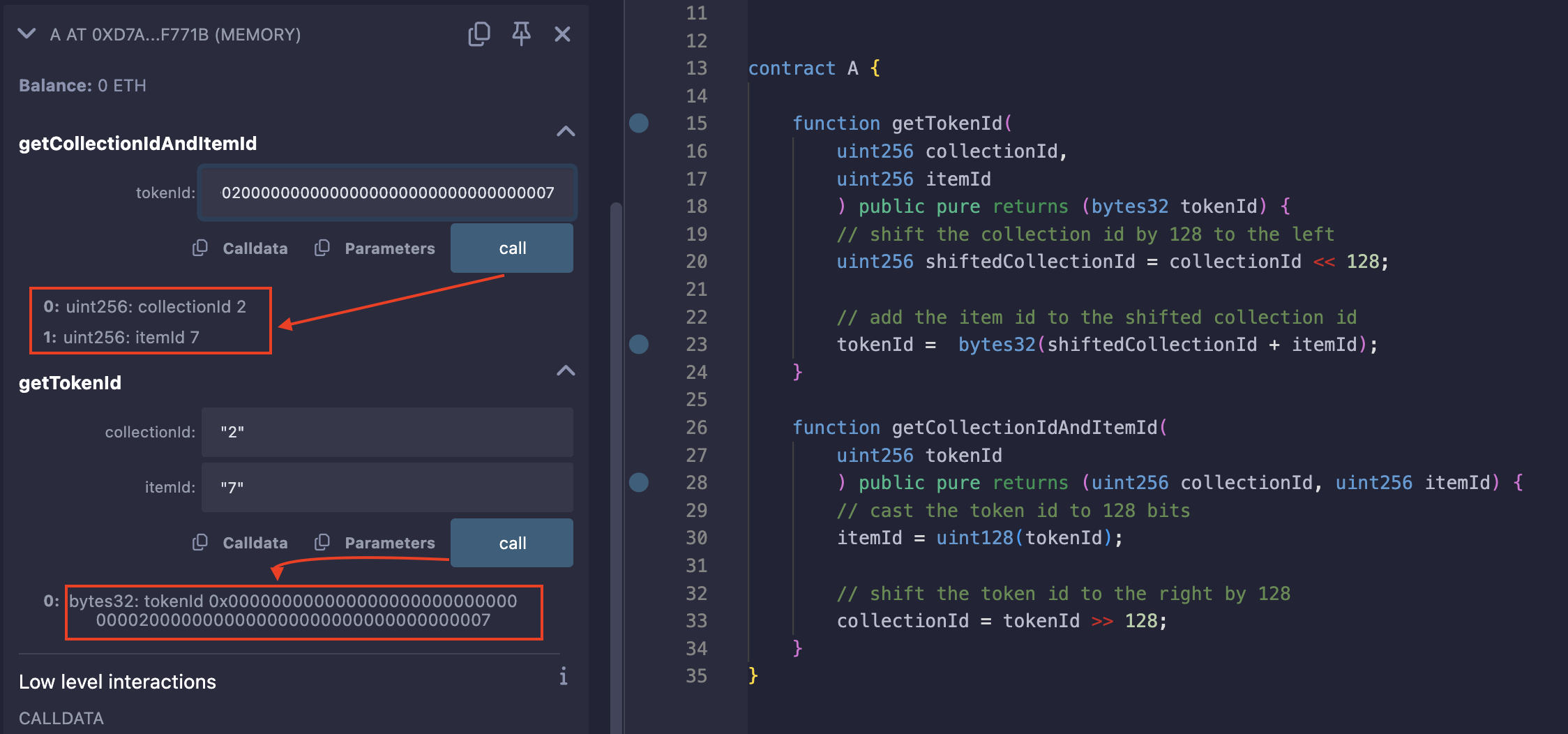 Remix code sceenshot calling both functions