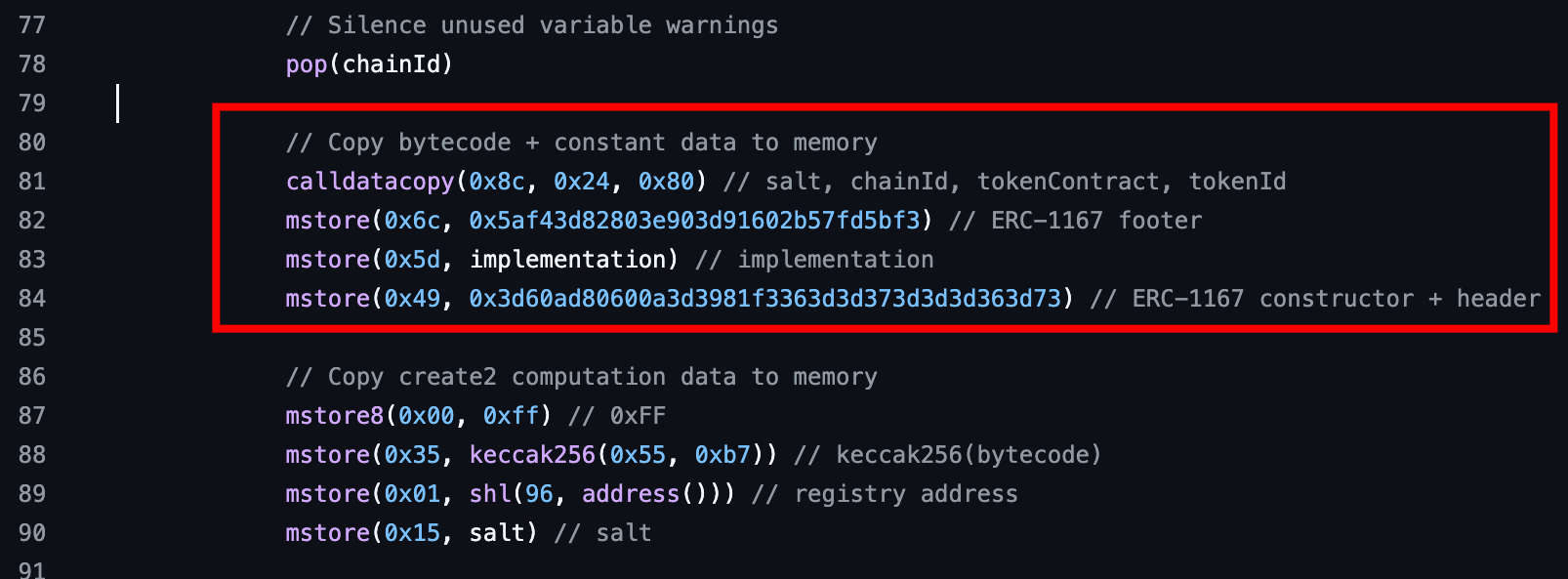 createAccount() assembly code