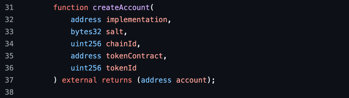 createAccount() function signature
