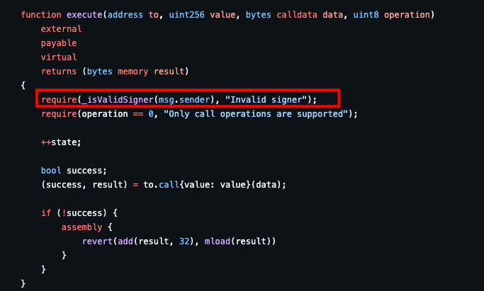 execute checking isValidSigner