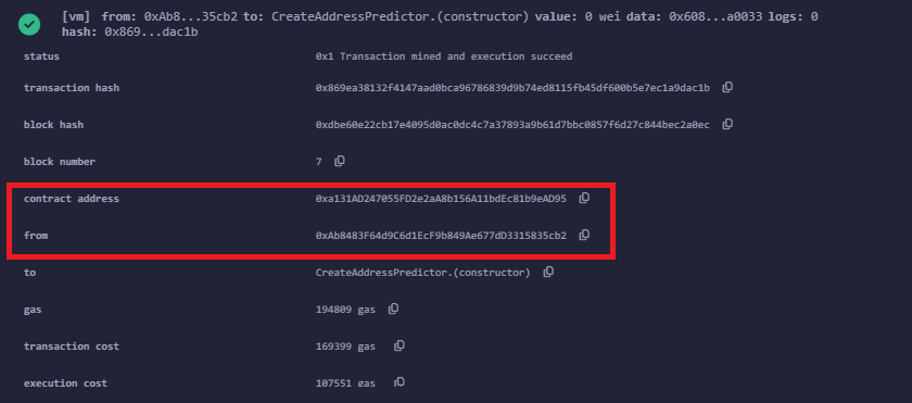 remix result showing predicted vs actual address