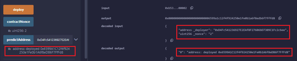 deployed contract derivation vs actual