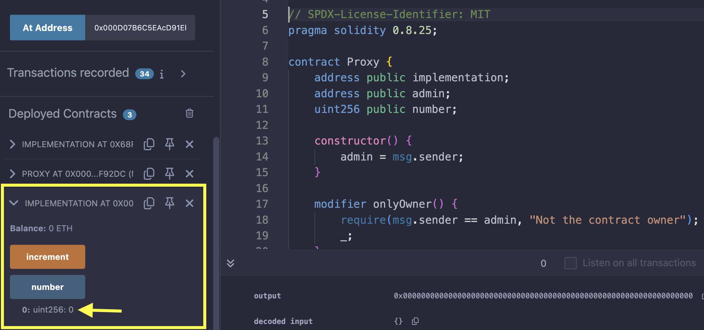 A diagram showing a return value of 0 from the contract interaction