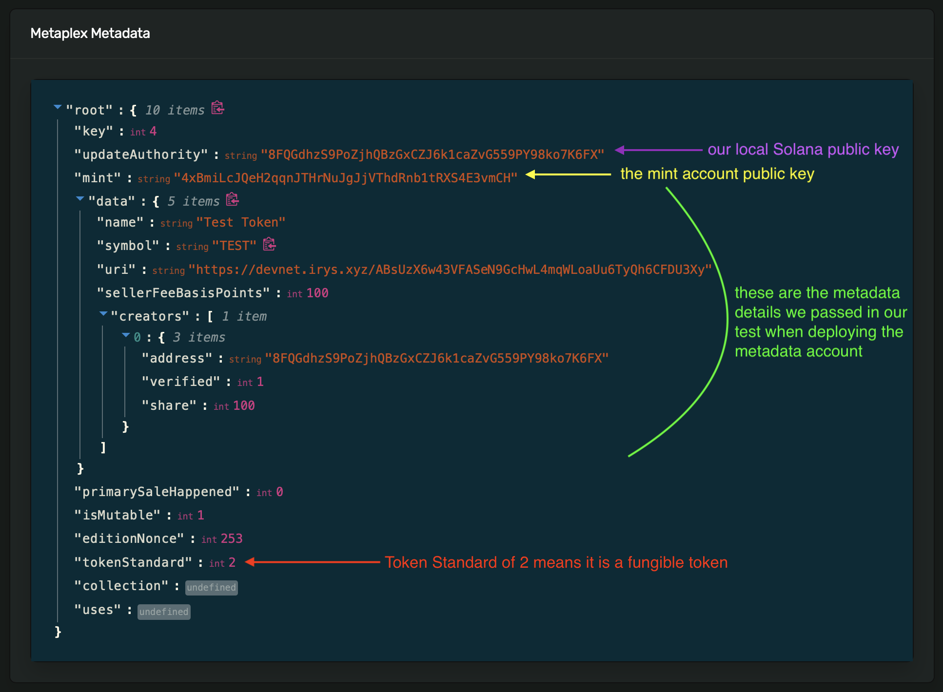 A JSON holding the metadata of the token