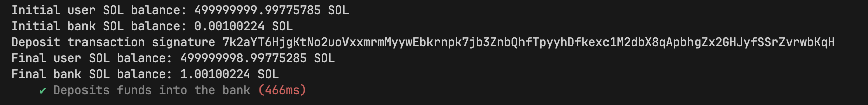 A screenshot showing a deposit was successful