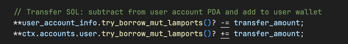 A screenshot showing that the balance of the lamports are modified directly