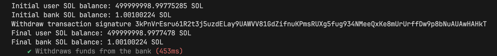 A screenshot showing the funds were withdrawn successfully