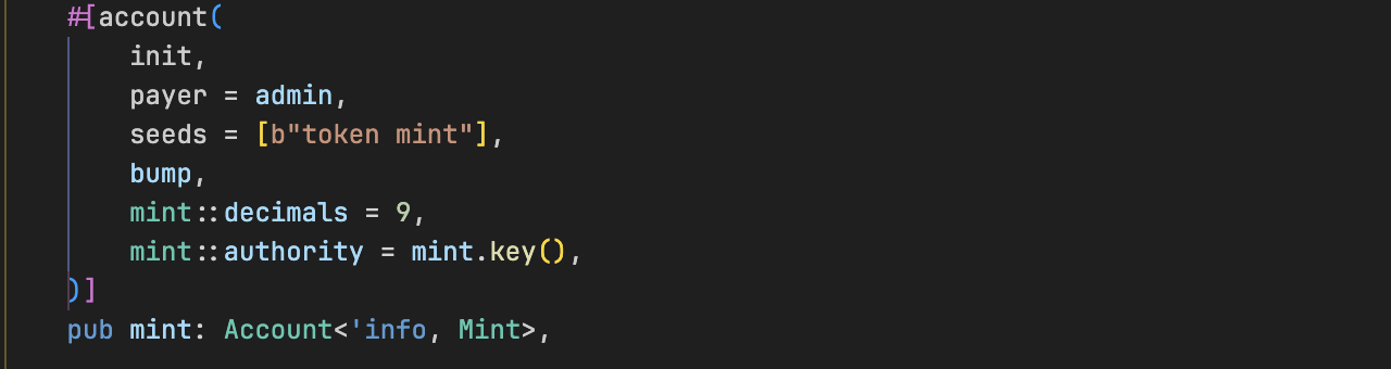 Initialization parameters for the PDA that holds SOL