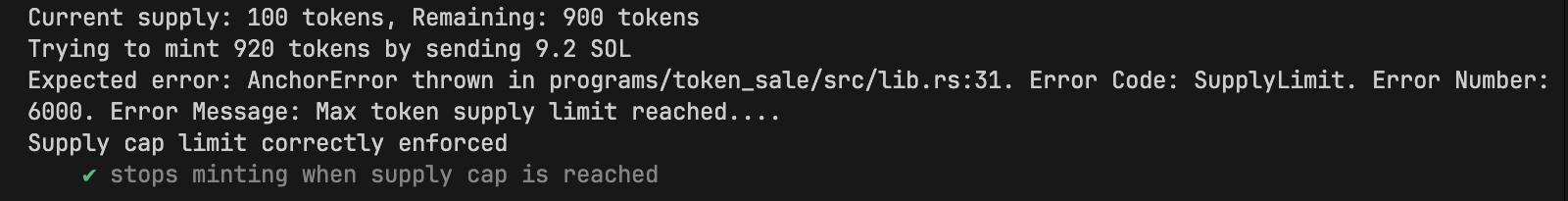 Screenshot of terminal showing the supply limit works