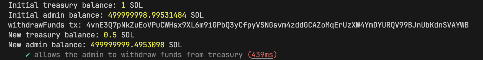 Screenshot showing the withdrawal from the treasury