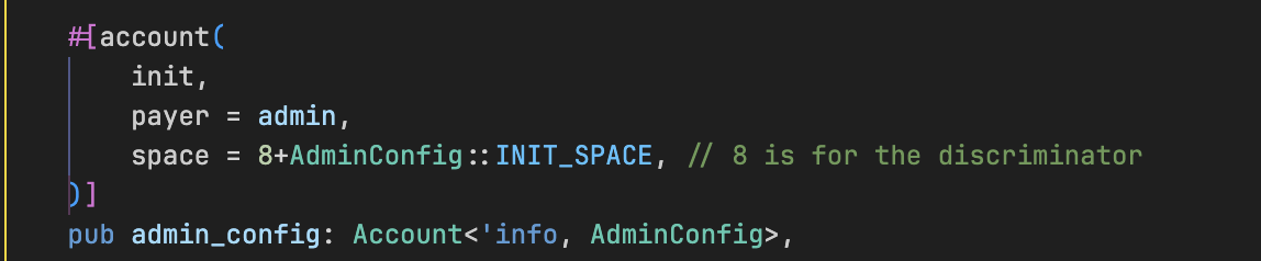 A screenshot showing constraints for the admin_config account initialization