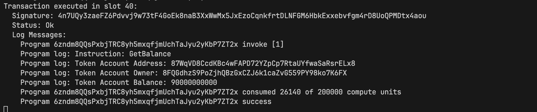 a successful test of transferring an SPL token