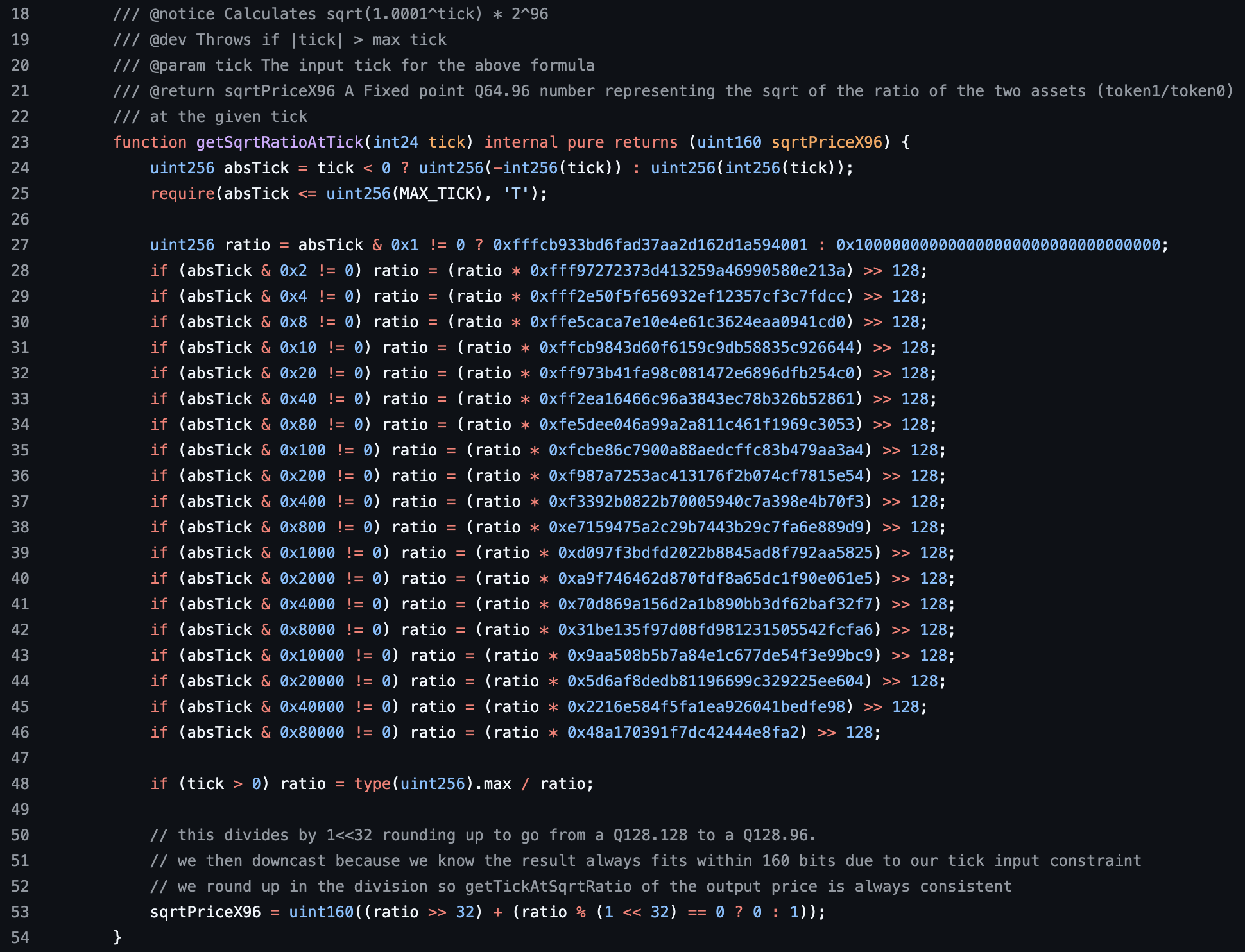 Uniswap getSqrtRatioAtTick