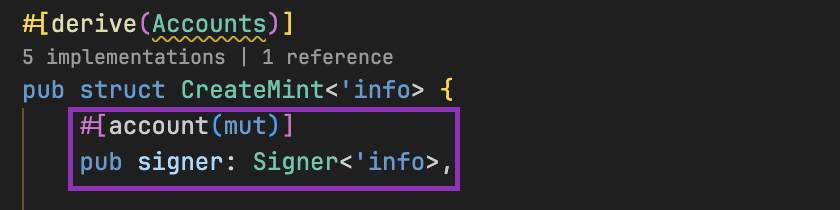 code for the signer who creates the mint