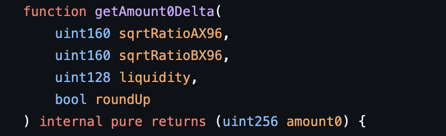 getAmount0Delta function