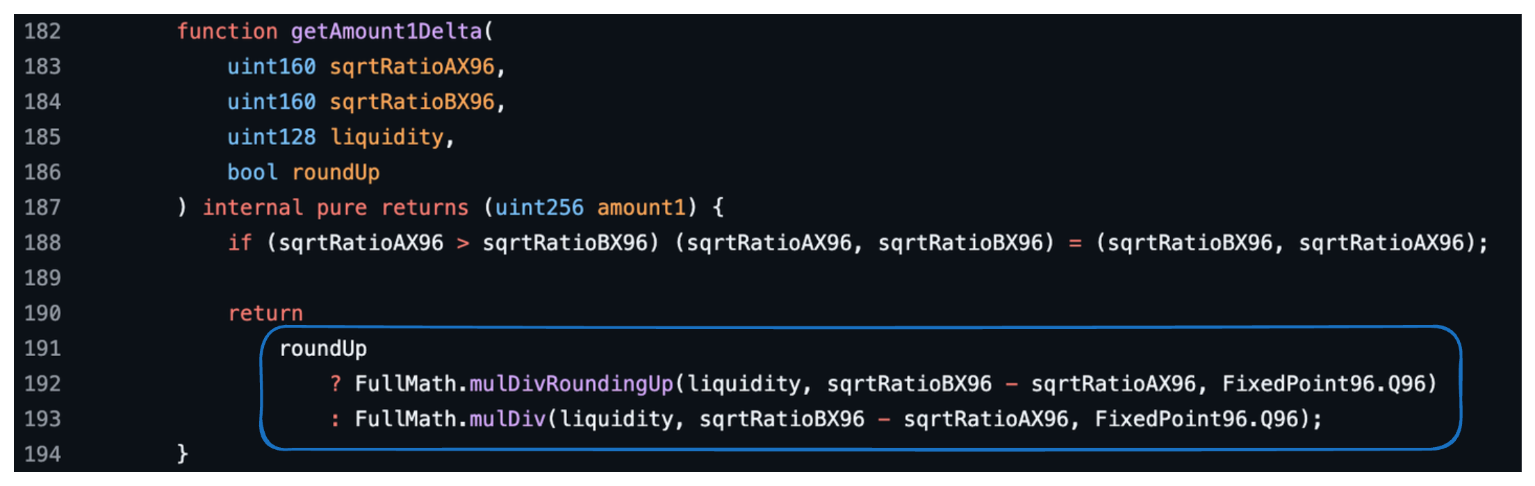math in getAmount1Delta highlighted