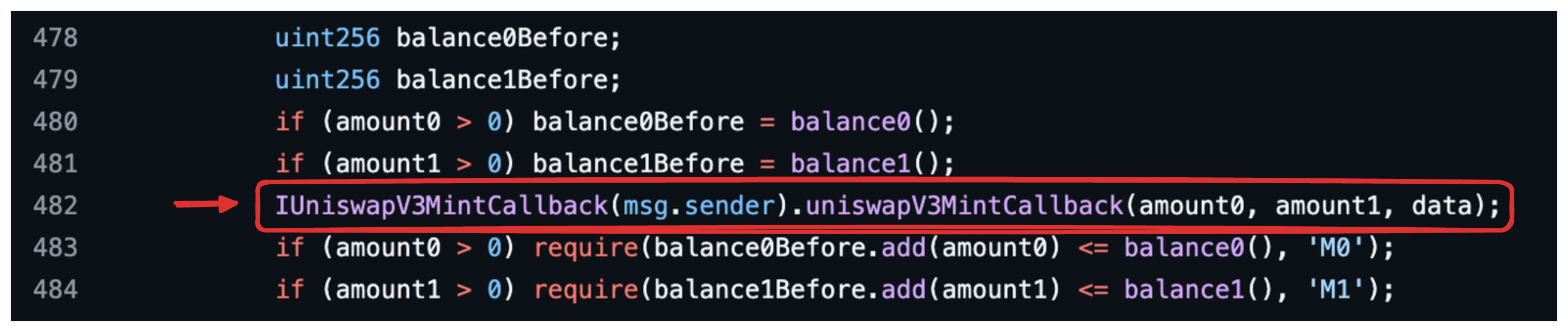 The line of code in mint where the callback happens