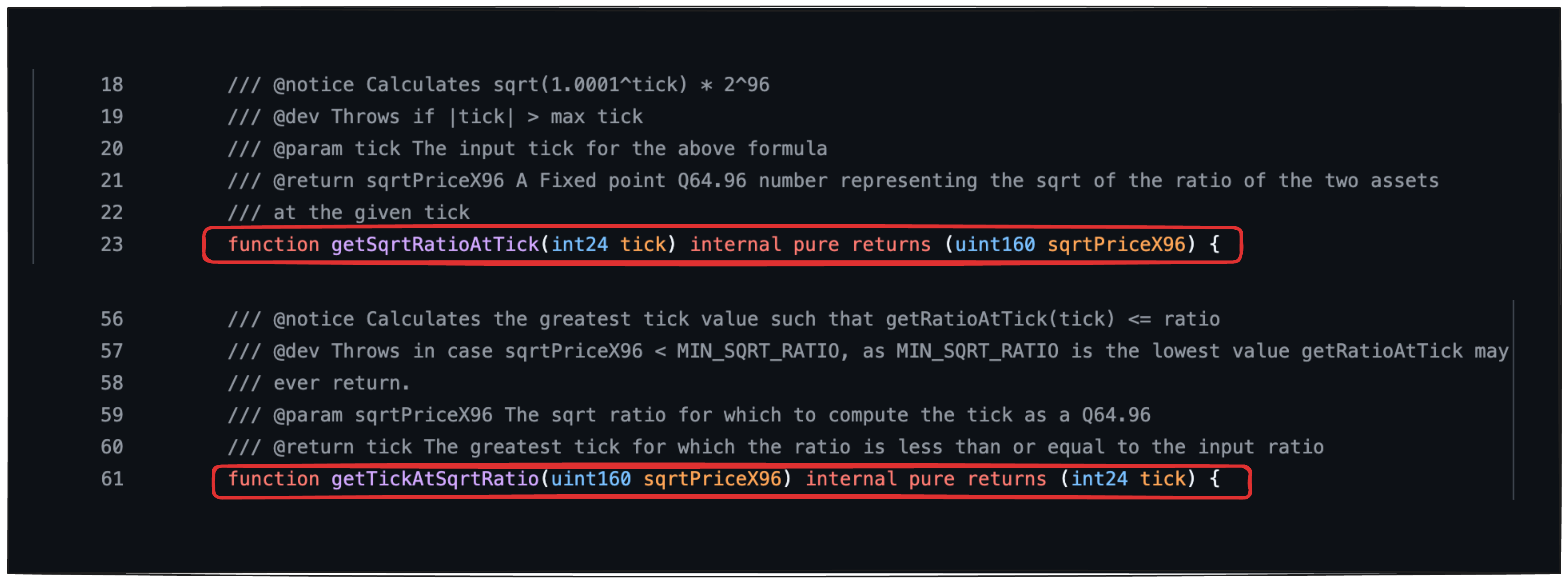 Functions for converting between tick and price