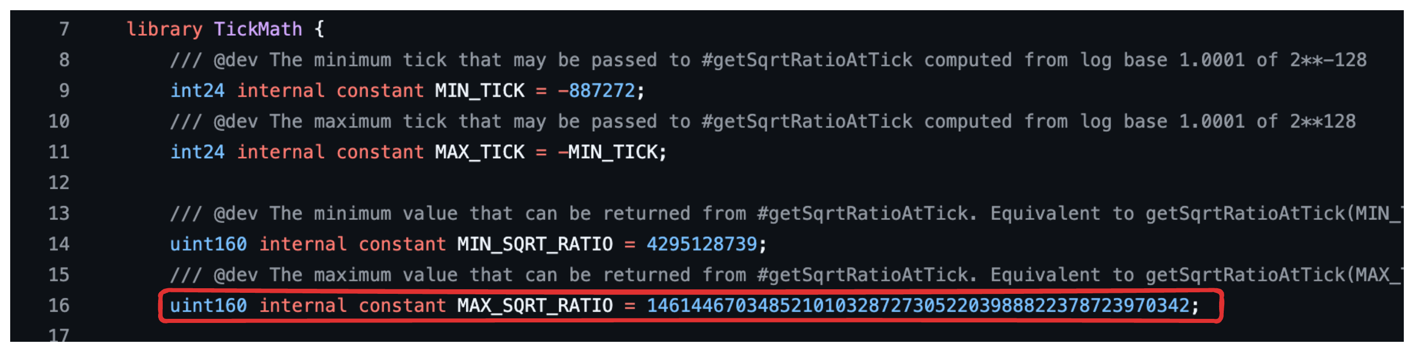 Max ratio constant in TickMath