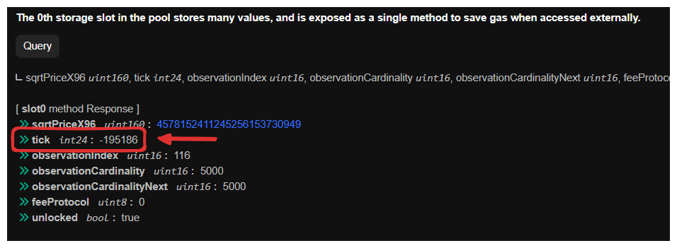 A screenshot of the tick of the ETH USDC pool
