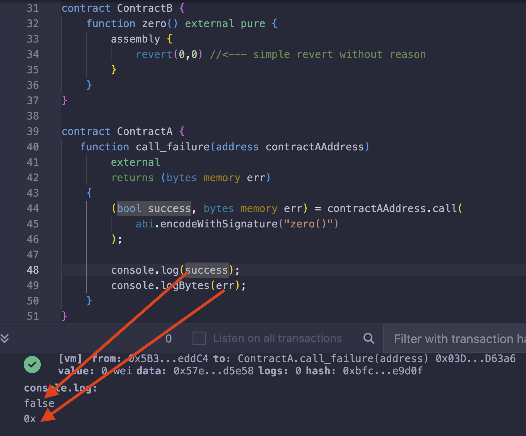 return value of a failed low-level call