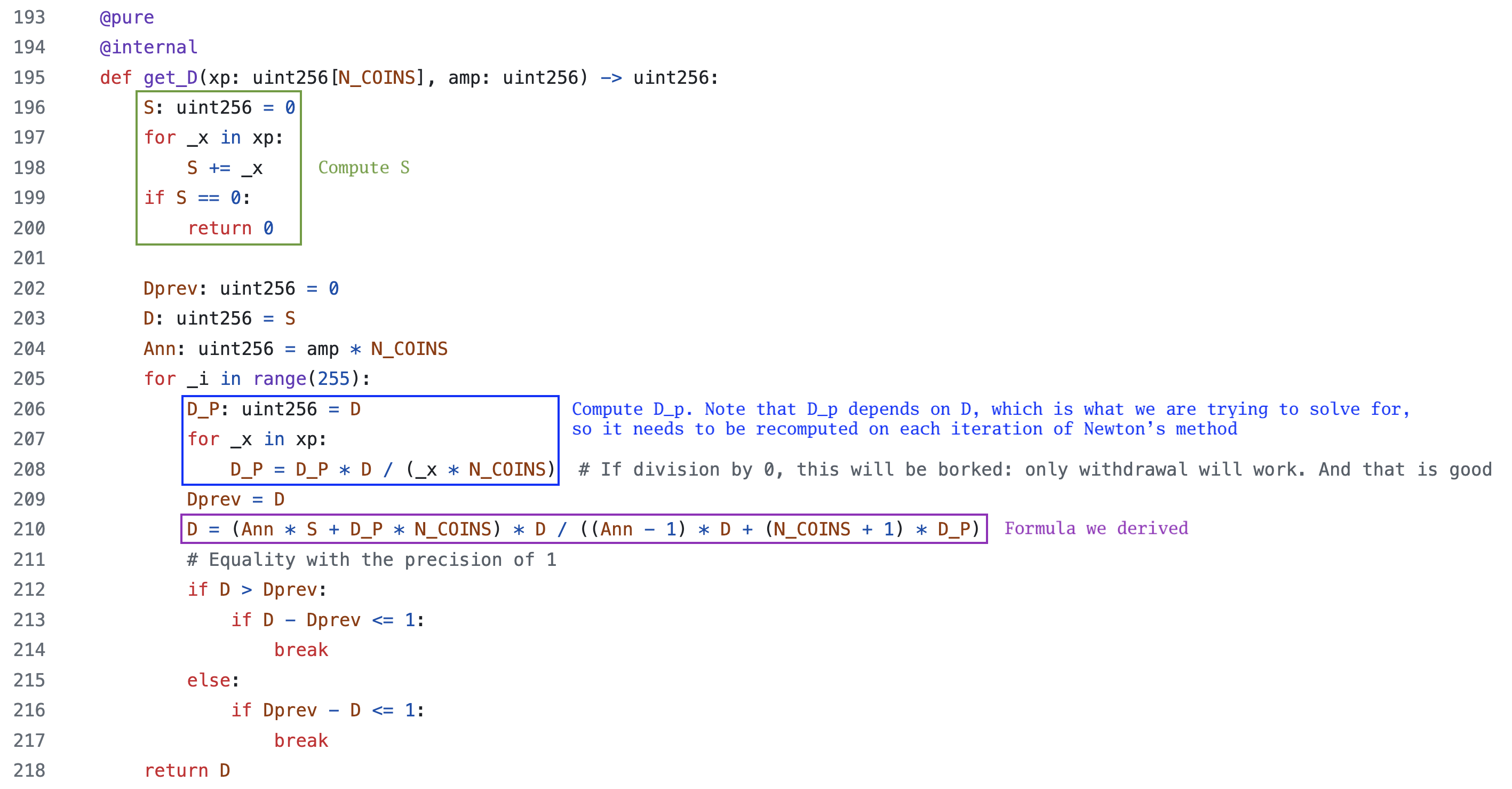 Screenshot of get_D() with the code annotated