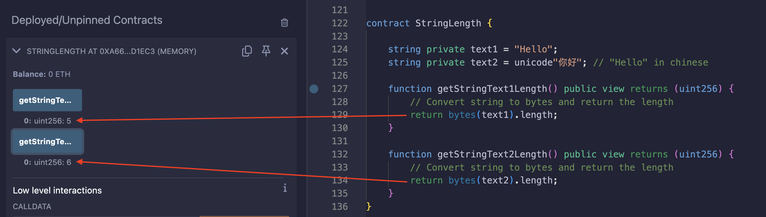 remix screenshot showing how to get the length of strings